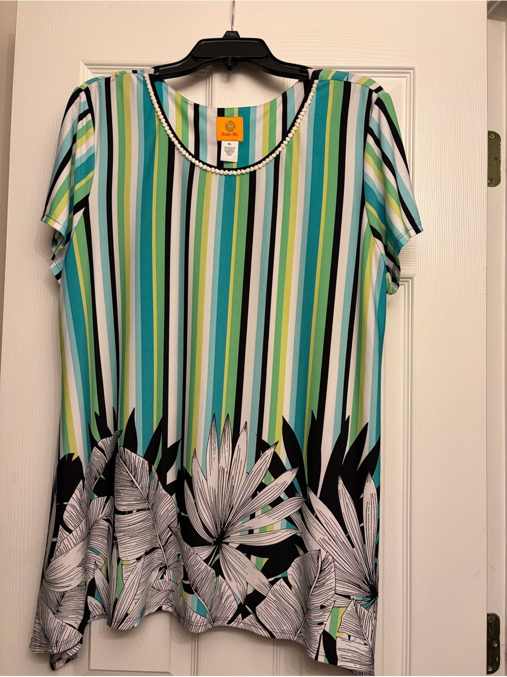 Ruby Rd Striped & Floral Short-Sleeve Tunic - Teal/Green/Black